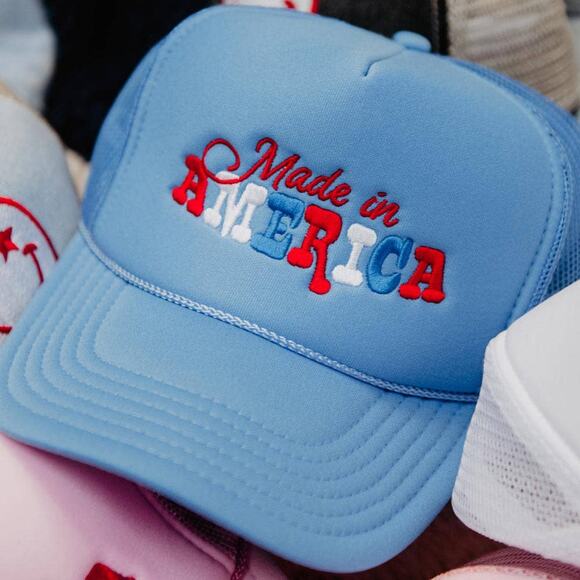 Made in America Embroidered Foam Trucker Hat Blue - Picture 2 of 2
